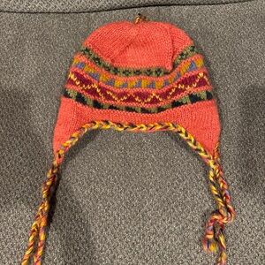 Newari Icelandic Design 100% Wool Knit Hat Ear Flaps Made in Nepal Women’s OS